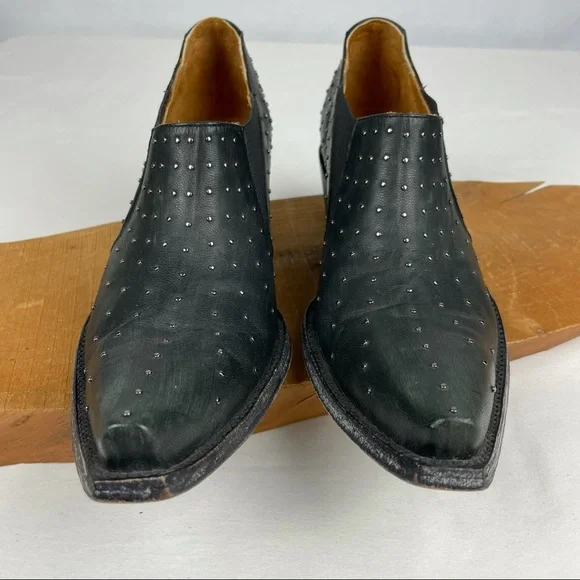 Old Gringo Black Leather Silver Studded Low Cut Ankle Cowboy Cowgirl Booties 8 - Picture 7 of 16